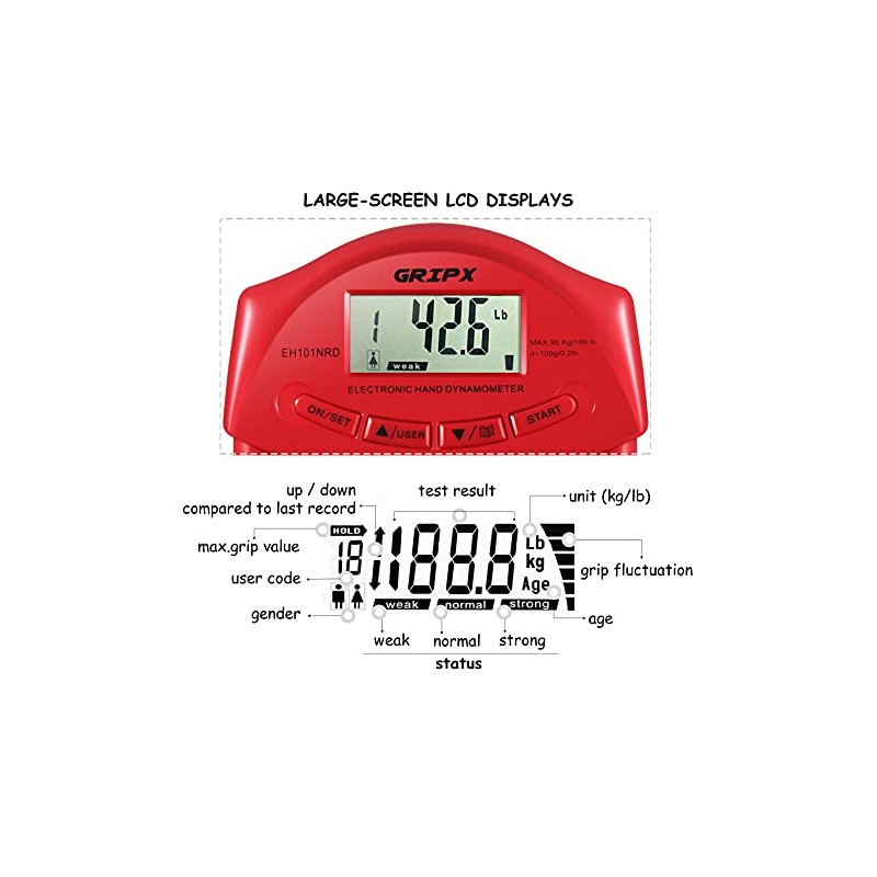 Digital Hand Dynamometer Grip Strength Measurement Meter Auto Capturing Electronic