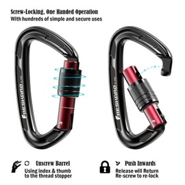 FresKaro 25kN Screwgate Climbing Carabiner with UIAA and CE Certifications, Made of 7075 Aluminium, Lightweight, Rust-Proof and Heavy Duty, for Rappelling, Hiking etc, Black, 2pcs
