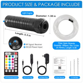 ATOKEE 6W Sound Activated 200pcs Starlight Headliner Kit, 0.03in 6.5ft Fiber Strands Car Star Roof Lights with APP Control/Remote