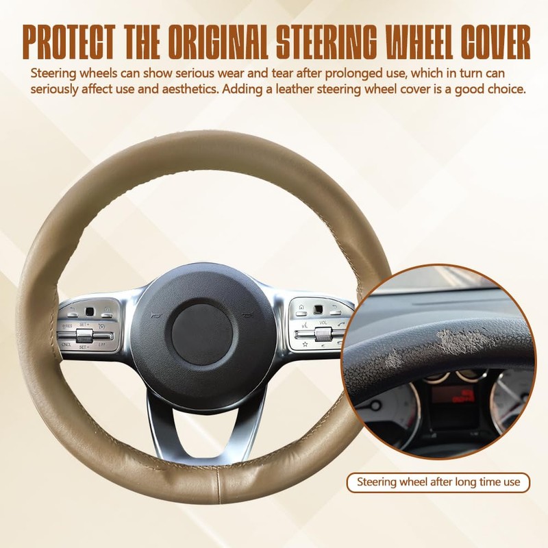 HEVLE Leather Steering Wheel Cover Lace Up, Stitch On Wrap,