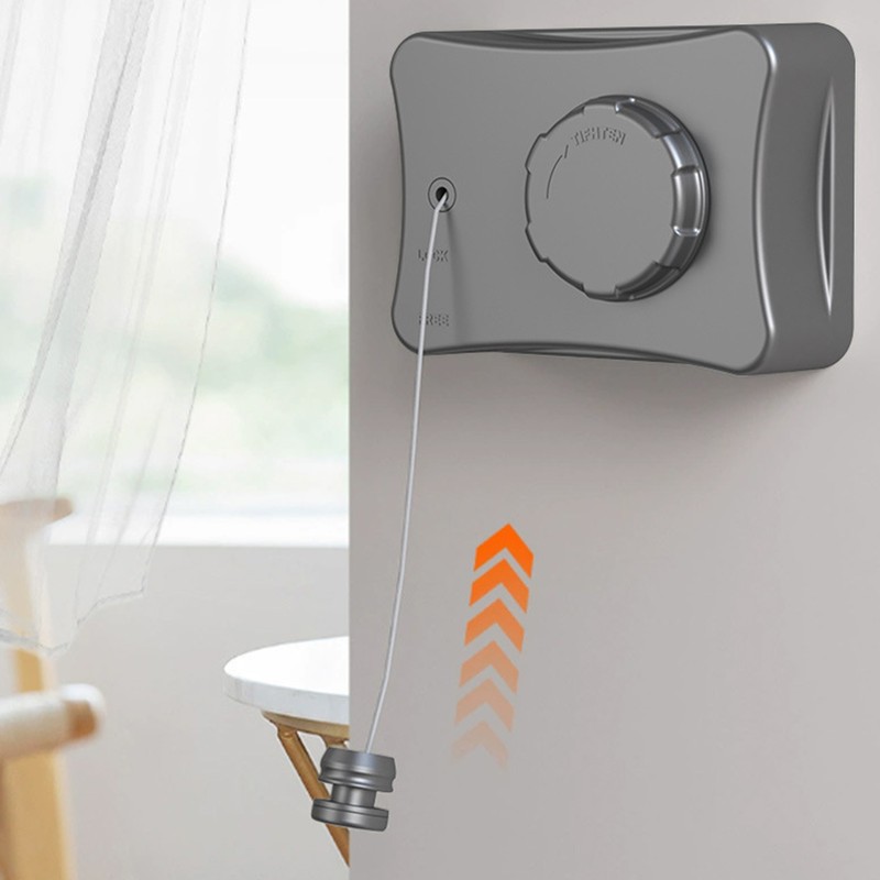 Retractable Clothesline Grey 16.7ft 44.1lb Wall Mount Drill Free Stainless
