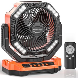 PortaBreeze 40000mAh Rechargeable Camping Fan w Light, Portable Battery Operated High Velocity Floor Table Fan; Oscillating w Timer, Remote for Outdoors, RV, Jobsite, Dorm, Patio, Weather Emergencies
