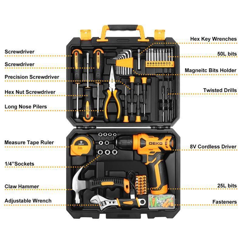 DEKO PinkTool 8V Cordless Drill Tool Kit for Women, 126-Piece