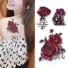 Yesallwas Tattoo Stickers Tribal Rose Red Black Set of 8 Roth Rose Long Lasting Tattoo Sticker Body Stickers Tattoo Stickers Waterproof Rose Tattoos 9X19cm (F.8 Pcs)