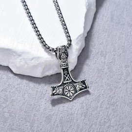 QHQPQ Thors Hammer Necklace for Men 925 Sterling Silver Viking Mjolnir Wolf Pendant Norse Pagan Jewellery Christmas Gifts for Women