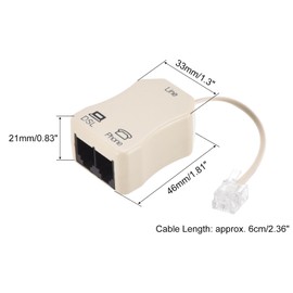sourcing map In-Line DSL Splitter Filter, 6P2C 2 Way Socket Adapter Phone Line Splitter for Telephone, Fax Machine Beige