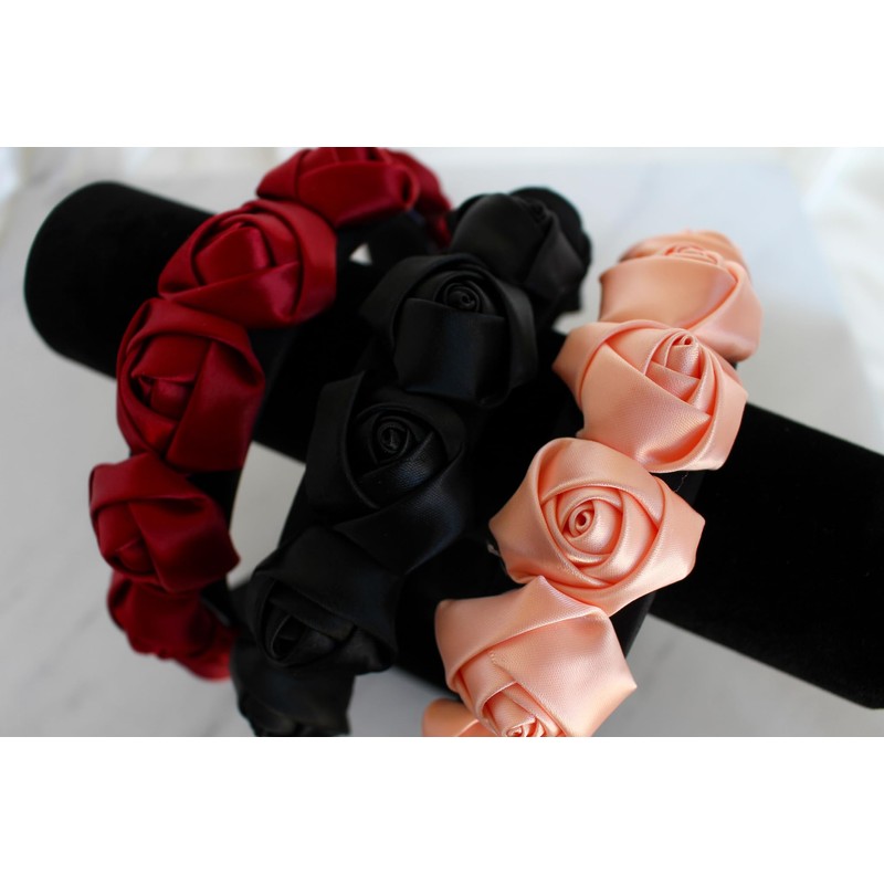 Rose Satin & Velvet Headband (Pink, 1 inch)