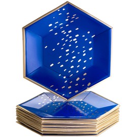 Hexagon Design Disposable Paper Plates (18 Pc) Heavy Duty Paper Plates 7 inch, Disposable Party Dessert Plates for Birthday, Great for Baby Showers, Weddings & Events, Blue