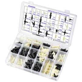 159PCS Automotive Vacuum Tubing Connector Assortment, 32 Sizes Vacuum Connector, Vacuum Tee Connector, Vacuum Straight Connector 1/8" 3/16" 1/4" 5/16" 3/8"