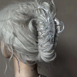 Extra Large Hair Claw Clips with Black Lace Pattern, Creative Lace Acrylic Hair Clips for Thick Hair Fashion Accessories (White)