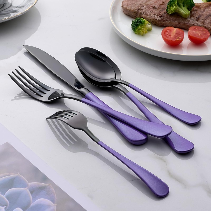 Onlycooker 20-Piece Black Silverware Set 18/0 Stainless Steel Flatware Purple