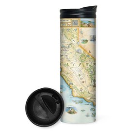 Xplorer Maps California State Map 16 Oz Travel Drinkware with Spill-Resistant Lid - Stainless Steel Vacuum Insulated Coffee Tumbler