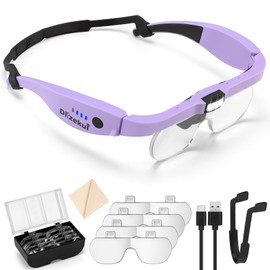 Dilzekui Magnifying Glass with Light 1.5X to 5.0X, Rechargeable Magnifying Glasses Head Magnifier, Lighted Magnifying Glass with 4 Detachable Lenses, Magnifying Headset for Close Work Reading Jewelry