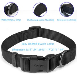 Cyclpet Premium Classic Nylon Webbing Adjustable Dog Collars,Soft and Smooth Traditional 3/4 Inch Wide Dog Collars with Quick Release Buckle for Medium Dogs Daily Helper. (Medium, Black)