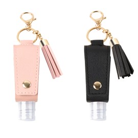 LLMSIX 2PCS Hand Sanitizer Keychain, Portable Hand Sanitizer Holder Travel Hand Sanitizer Keychain with Plastic Empty Squeeze Bottle for Toiletry Shampoo Lotion Soap (Black+Pink)