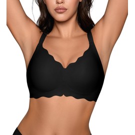 Bras for Women No Underwire - Wireless Seamless Bralettes with Support Padded Full Coverage Comfortable Tshirt Bra Black