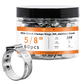 WYSIWYKA 60pcs 5/8 inch PEX Cinch Clamps Rings, 304 Stainless Steel Single Ear Hose Clamps, Pex Crimp Rings for PEX Tubing Pipe Fitting Connections
