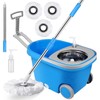 Spin Mop and Bucket with Wringer Set, 360° Mop Bucket System with 3 Microfiber Mop Replacement Heads and 61" Stainless Steel for Floor Cleaning:_BLUE+WHEELS
