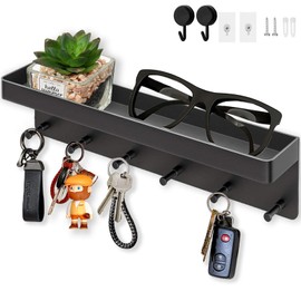 Echehi Key Rack with 6 Hooks, 2 Ways to Install Decorative Key and Letter Holder, Key Cabinet for Entryway, Hallway, Office, Black