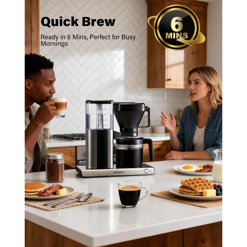 SHARDOR 8-Cup Drip Coffee Maker with Reusable Filter and Glass