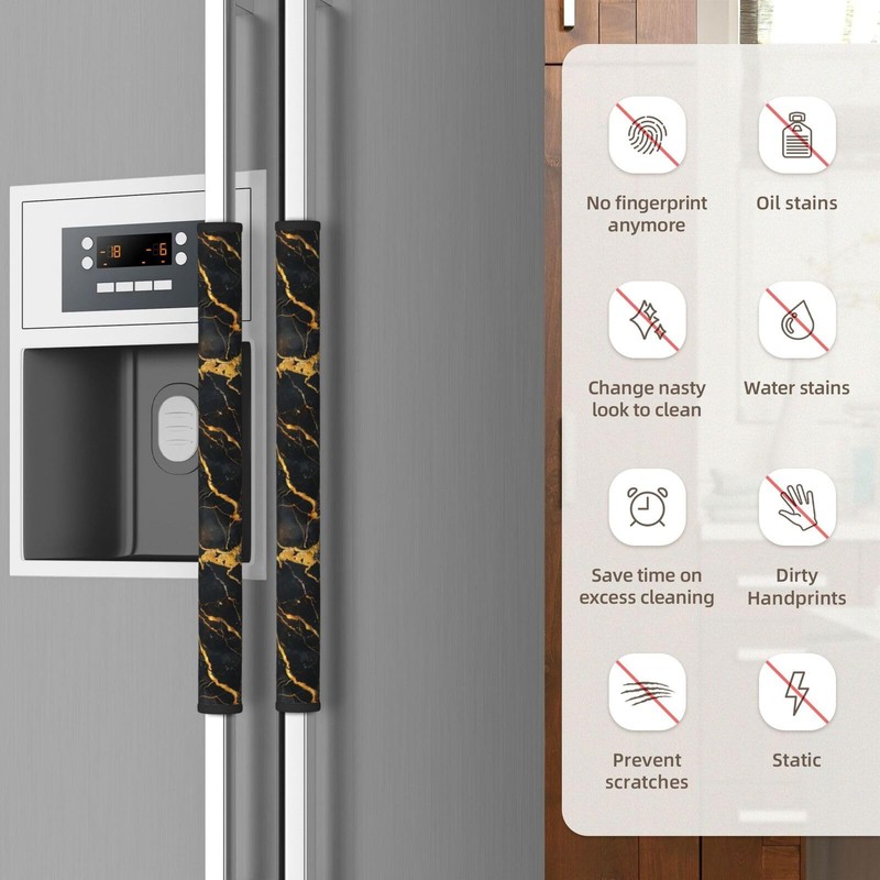 NeuKim 4 PCS Black Golden Marble Refrigerator Door Handle Covers