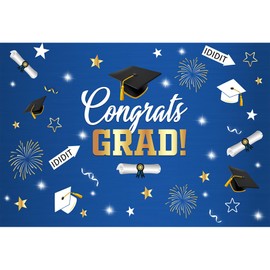 dnldliq 7x5ft Graduation Backdrop Class of 2026 Congrats Grad Background Blue Gold 2026 Graduate Prom Backdrop Congratulation Graduation Party Decorations Banner Photo Booth Props