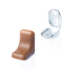 60 x Sossai® Angle Connectors Galvanised Metal with Cover BT2 | Corner Connector/Body Connector/Furniture Connector/Corner Brace | Colour: Light Brown