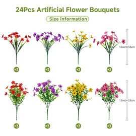 Alupssuc 24 Bundles Artificial Flowers for Outdoors Decoration, UV Resistant Silk Violet Faux Colorful Violet Eucalyptus Spring Fake Plants for Outside Indoor Yard Home Patio Porch Decor, Mix 4 Colors