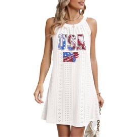 Allifewithu American flag Tank top for Women Lightweight Swimsuit Cover Up Summer Casual Mini Dress (White 1913,X-Large)