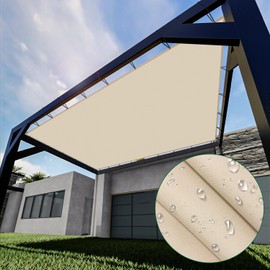 Goleray 12'x13' Waterproof Sun Shade Cloth with Grommets Rectangle Shade Sail Straight Edge Shade Fabric for Patio Canopy Carport Pergola Cover, Customized, Beige