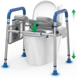 Loyoda Toilet Seat Risers for Seniors, Removable Padded Raised Toilet Seat with Handles, Easy to Clean Adjustable Height Toilet Riser, Handicap Elevated Seat 400lb, Fits Any Toilet