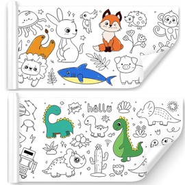 MYLEUS 2 PCS 118x11.8 Inch /300 * 30cm Coloring Paper Roll for Kids,Sticky Drawing Paper Roll, DIY Drawing Color Filling Paper, Early Educational Drawing Book for Kids (Animal + Dinosaurs)