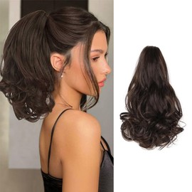 XFSRG Pferdeschwanz Haarverlängerung mit Krallenclip 27cm Lange Lockige Synthetiksträhne Natürlich aussehender Ponytail für Frauen（Schwarz）