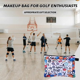 Sport Cosmetic Pouch Basketball Stuff Canva Toiletry Makeup Bag for Women Coach Birthday Gift Portable Storage Zipper Bag Sports Lover Soccer Skincare Organizer Sport Accessory Party Favor