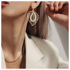 Allereya Vintage Metal Leaf Earrings Crystal Circle Earrings Gold Monstera Leaf Drop Earrings Large Palm Leaf Earrings Jewellery for Women and Girls, Crystal