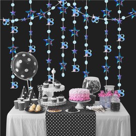 18th Birthday Hanging Swirls Decorations Blue Glitter 18 Circle Dots Star Garland Party Decorations Metallic Hanging Bunting Banner for 18th Birthday Wedding Anniversary Bridal Party