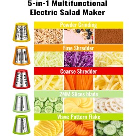 Electric Cheese Grater Salad Shooter,5-In-1 Electric Slicer For Home Kitchen,One-Touch Easy Control,With Safety Push Bar Cheese Grater Electric For Zucchini,Cheese,Vegetables And Smoothie