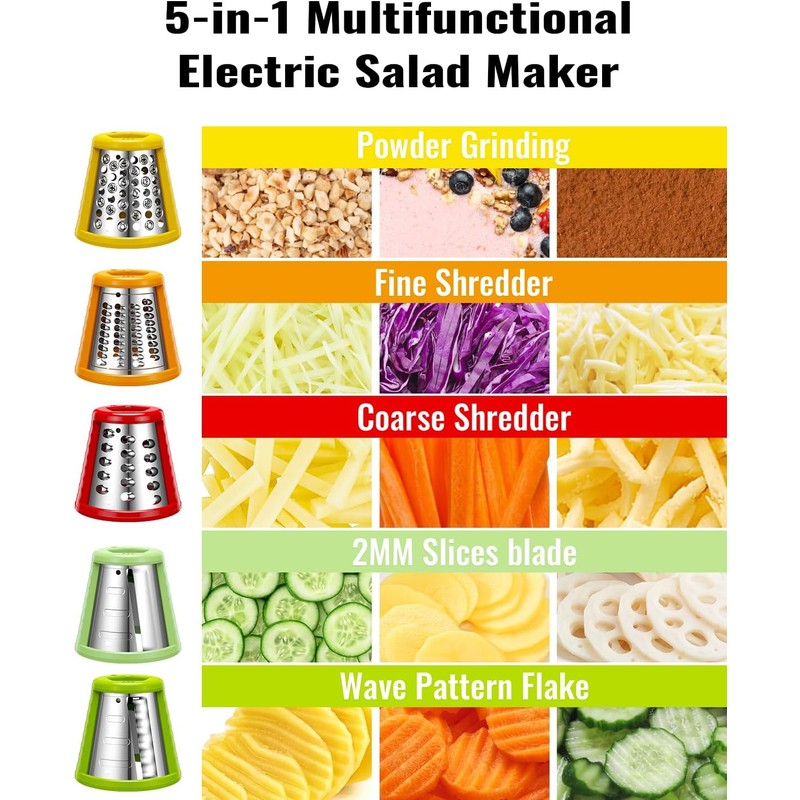 Electric Cheese Grater Salad Shooter,5-In-1 Electric Slicer For Home Kitchen,One-Touch