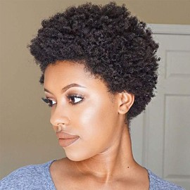 Afro Kinky Curly Wigs Brazilian Hair Wigs Short Human Hair Wigs Short Brazilian Pixie Wigs Hairstyle 100% Human Hair Wigs Full Machine Made Pixie Cut Wigs For Black Women (Natural Color)
