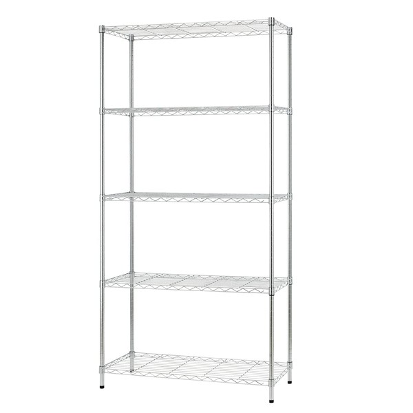 FDW 14" D×36" W×72" H Wire Shelving Unit Metal Shelf with 5 Tier Adjustable Layer Rack Commercial Strong Steel for Restaurant Garage Pantry Kitchen，Chrome