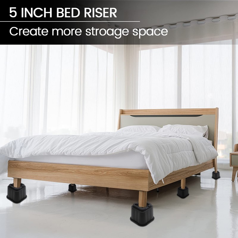 MYMULIKE Bed Risers 5 inch, Heavy Duty Bed Lifts Risers