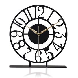 muyika 8.9x9.5 Metal Desk Clock, Black Round Silent Non-Ticking Analog Table Clock, Battery Operated, Decorative Desk and Shelf Clock, Desk Clocks for Living Room Bedroom Kitchen Office School