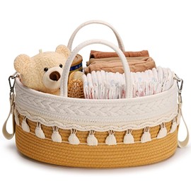 SEBRAM Baby Diaper Caddy Organizer, Stylish Storage Basket for Newborn Essentials and Diaper Station, Gift for Baby Shower, Brown