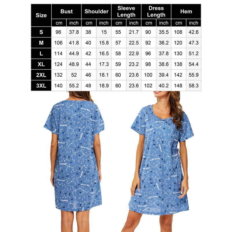 MIA LUCCE Women's Short Sleeve Nightdress with Cute Prints with