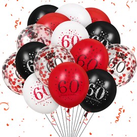 60th Latex Birthday Balloons, 16Pcs Red Black Happy 60th Birthday Balloons Confetti Balloons, Red Black 60th Birthday Party Decorations Balloons for Women Men 60th Birthday, Anniversary Decor