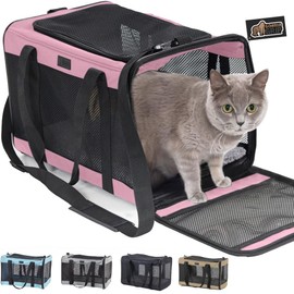 GORILLA GRIP GORILLA GRIP Airline Travel Cat Carrier Bag Up to 15 Lbs, Breathable Mesh Collapsible Pet Carriers for Small, Medium Cats, Small Dogs, Puppies, Portable Kennel with Soft Washable Waterproof Pad Pink