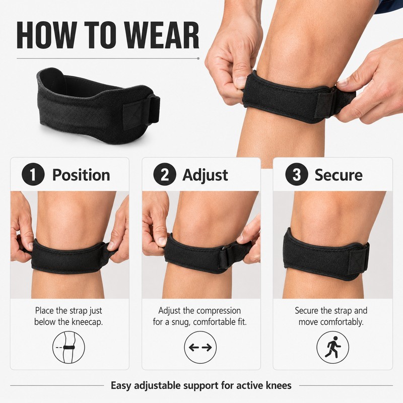 Patella Knee Strap for Sports Support – Adjustable Neoprene Compression
