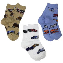 Jefferies Socks Little Boys' Transportation Triple Treat Socks (Pack of 3), Burlap, Small