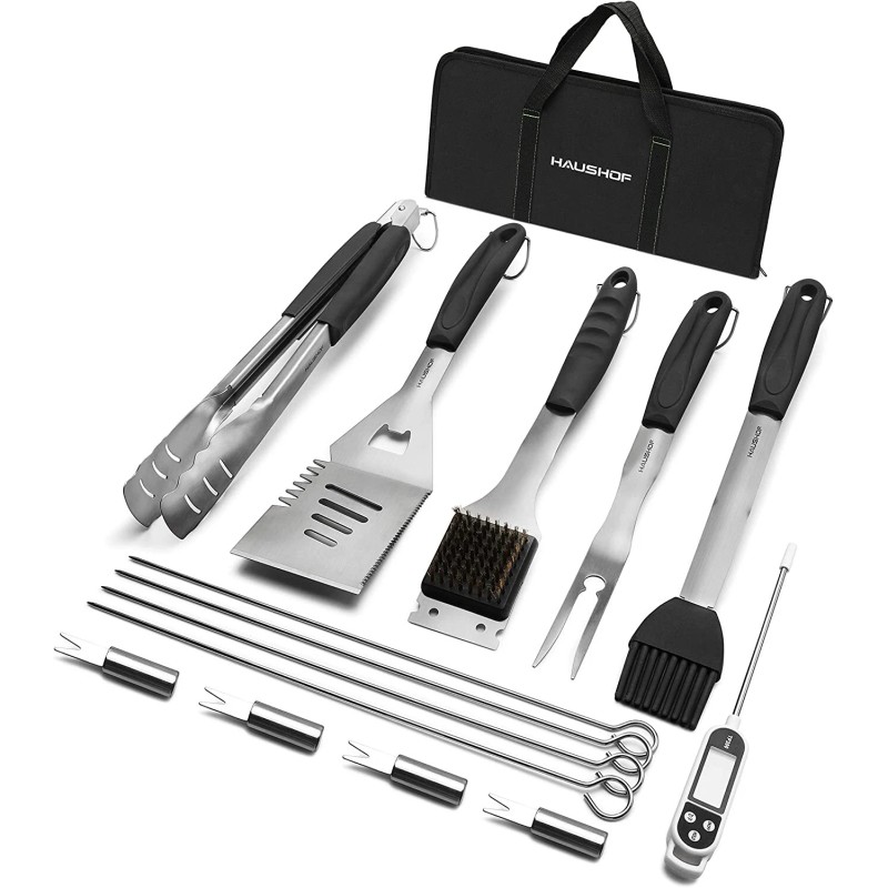 HAUSHOF 15PC Grilling Accessories BBQ Grill Set Barbecue Utensils 16.5"