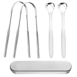 Juego de 4, limpiador de raspador de lengua, limpiador de raspado de lengua de acero inoxidable findTop con estuche de transporte, perfecto para el aliento fresco y el cuidado bucal